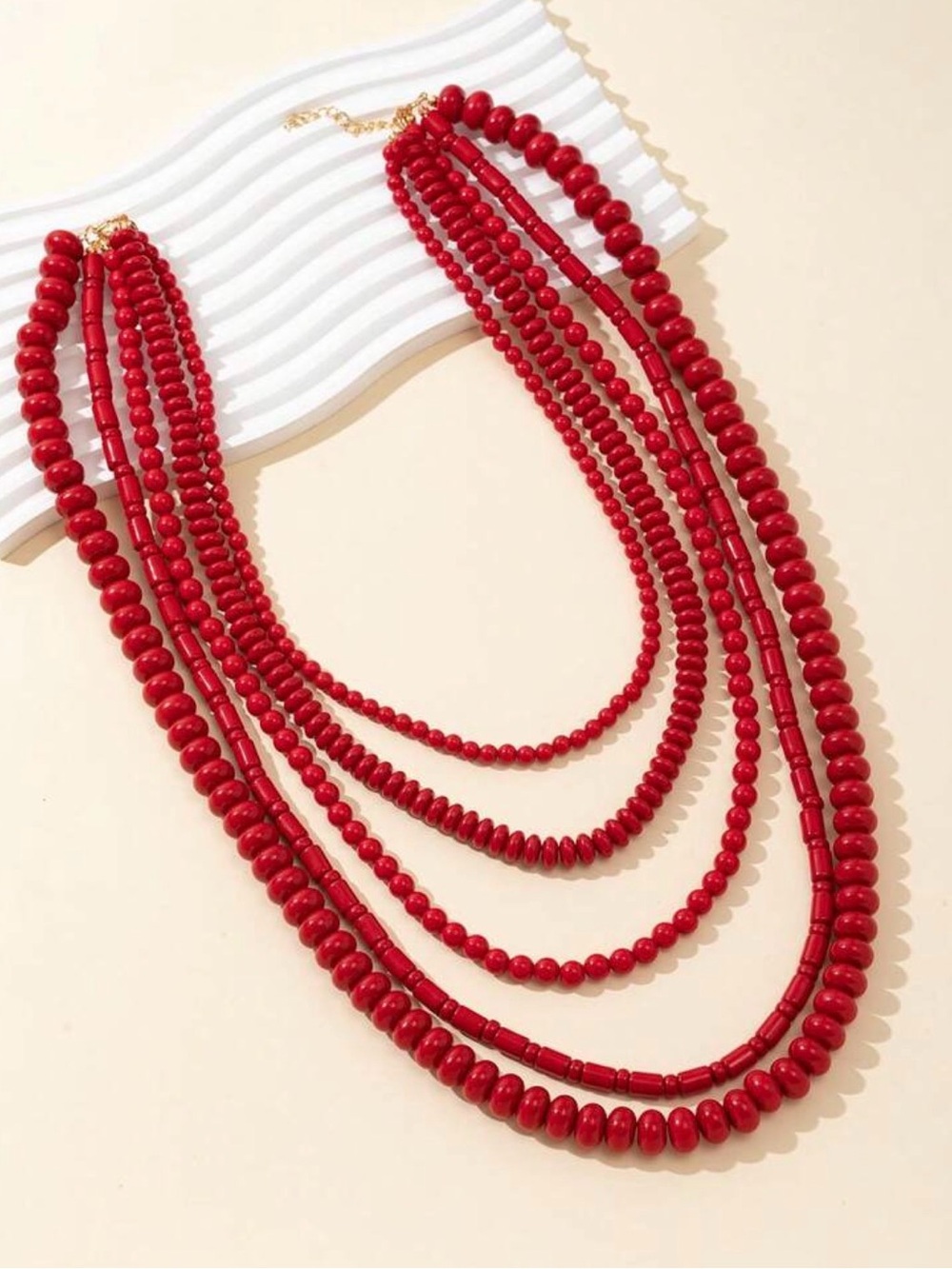 Red Multi-Strand Beaded Necklace - Womens Jewelry - Picture 2 of 2